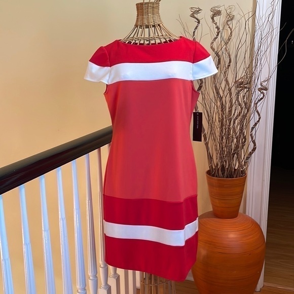 Jones New York NWT red  coral and white dress - Picture 1 of 9